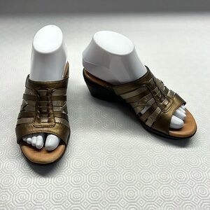 Clarks Artisan Strappy Open Toe Wedge Clogs Sandals Size 6M Pewter